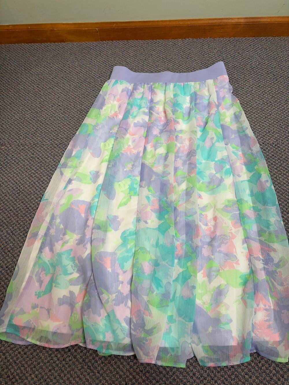 Ruby Rd Purple Floral Chiffon Midi Skirt Petite Small